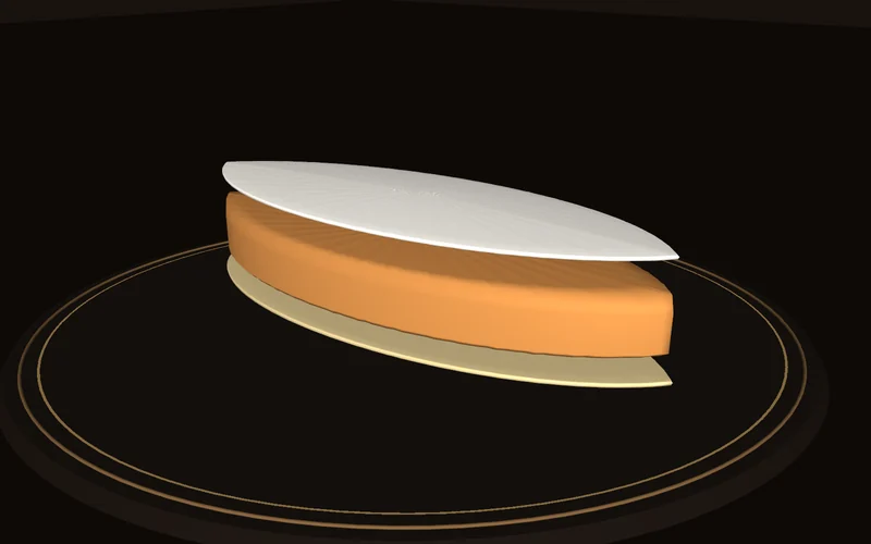 Vue éclatée de présentation du modèle 3D du calisson d’Aix, avec ses trois couches