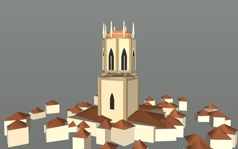 Vue de présentation du modèle 3D du clocher Saint-Sauveur, de sa base et de son couronnement