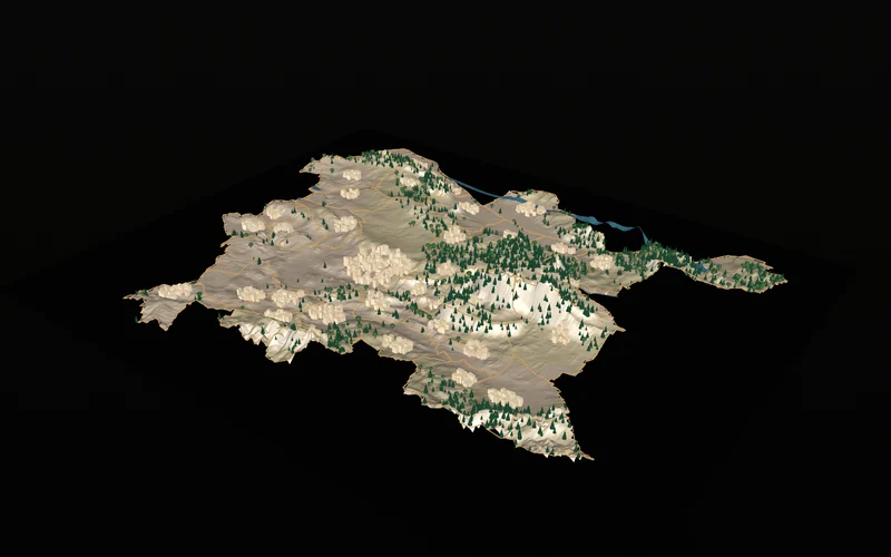 Vue de présentation du relief dans le modèle 3D du Pays d’Aix
