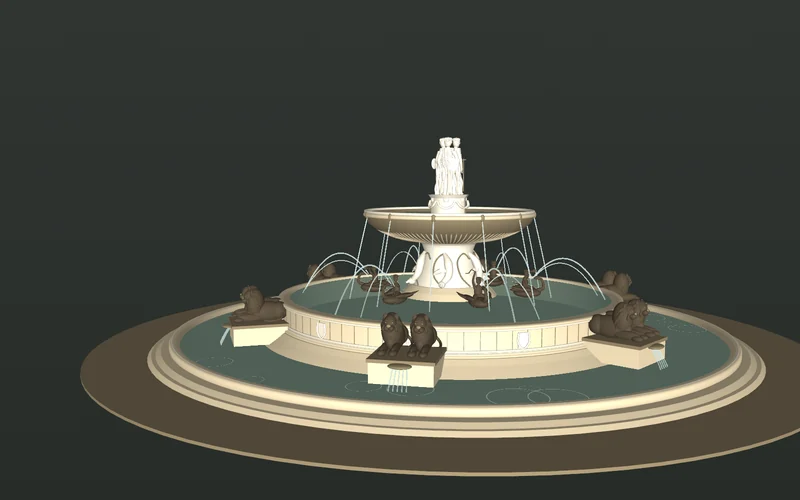 Vue de présentation du modèle 3D de la fontaine de la Rotonde et de ses bassins